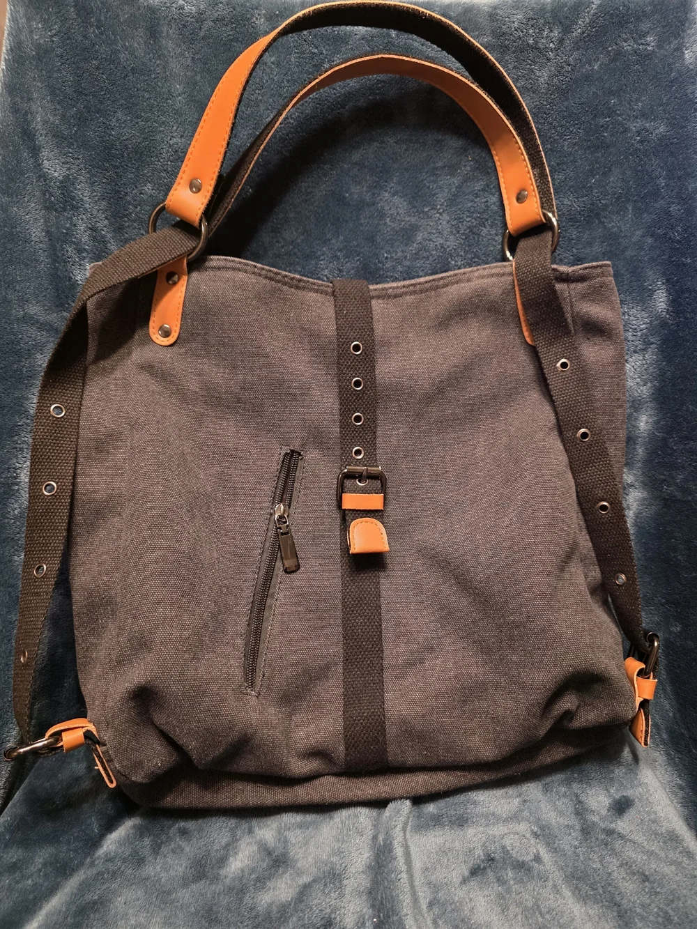 Signature by Sangria Gray Canvas Messenger Bag with Orange Accents